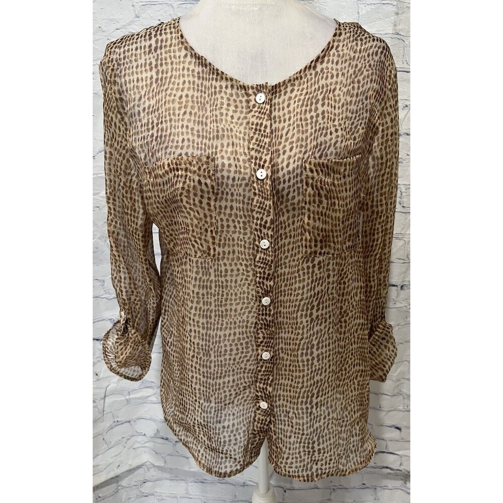 Chico's Animal Print Semi-Sheer Button Front Blouse Size 2 Large 12